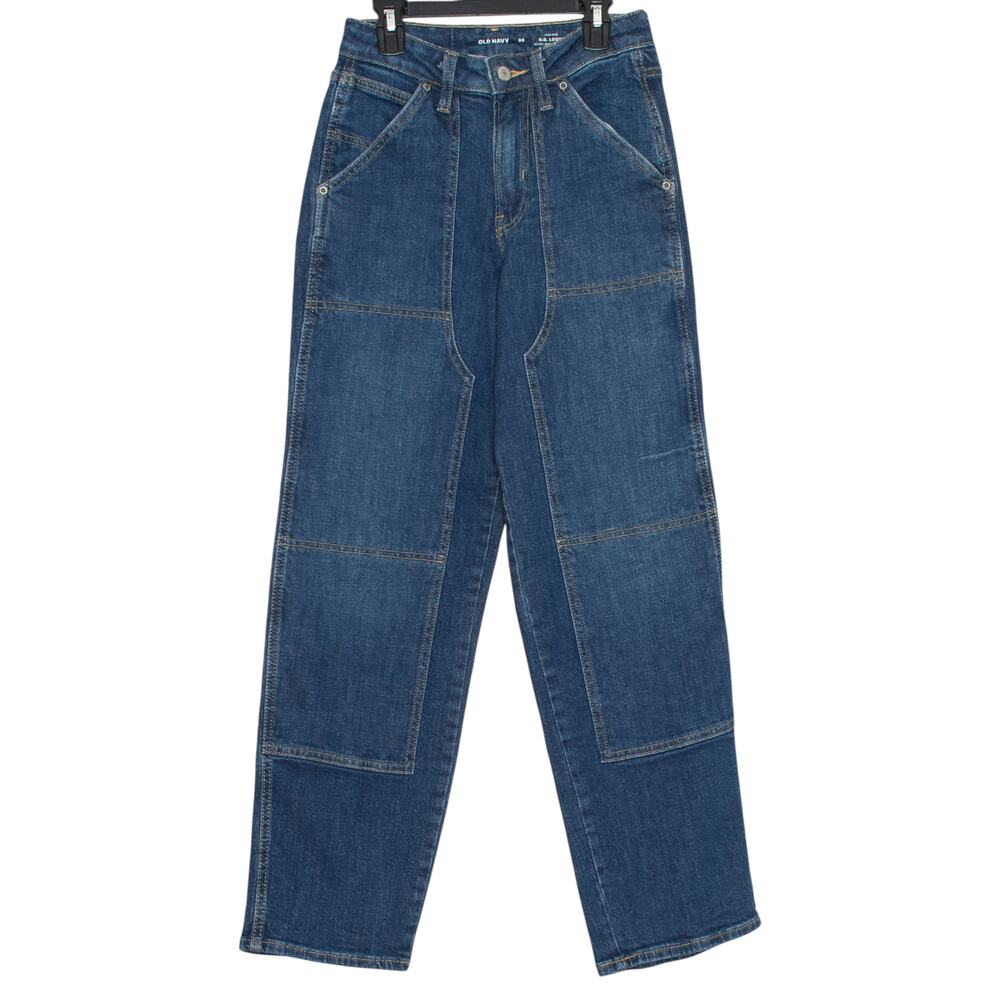 NEW Old Navy Jeans OG Loose High Rise Carpenter Wide Leg Workwear Baggy Blue 00
